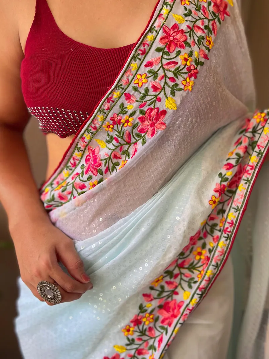 Pure Georgette Saree with Contrast Banglori Silk Blouse
